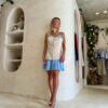 Vestido de rayas con top beige