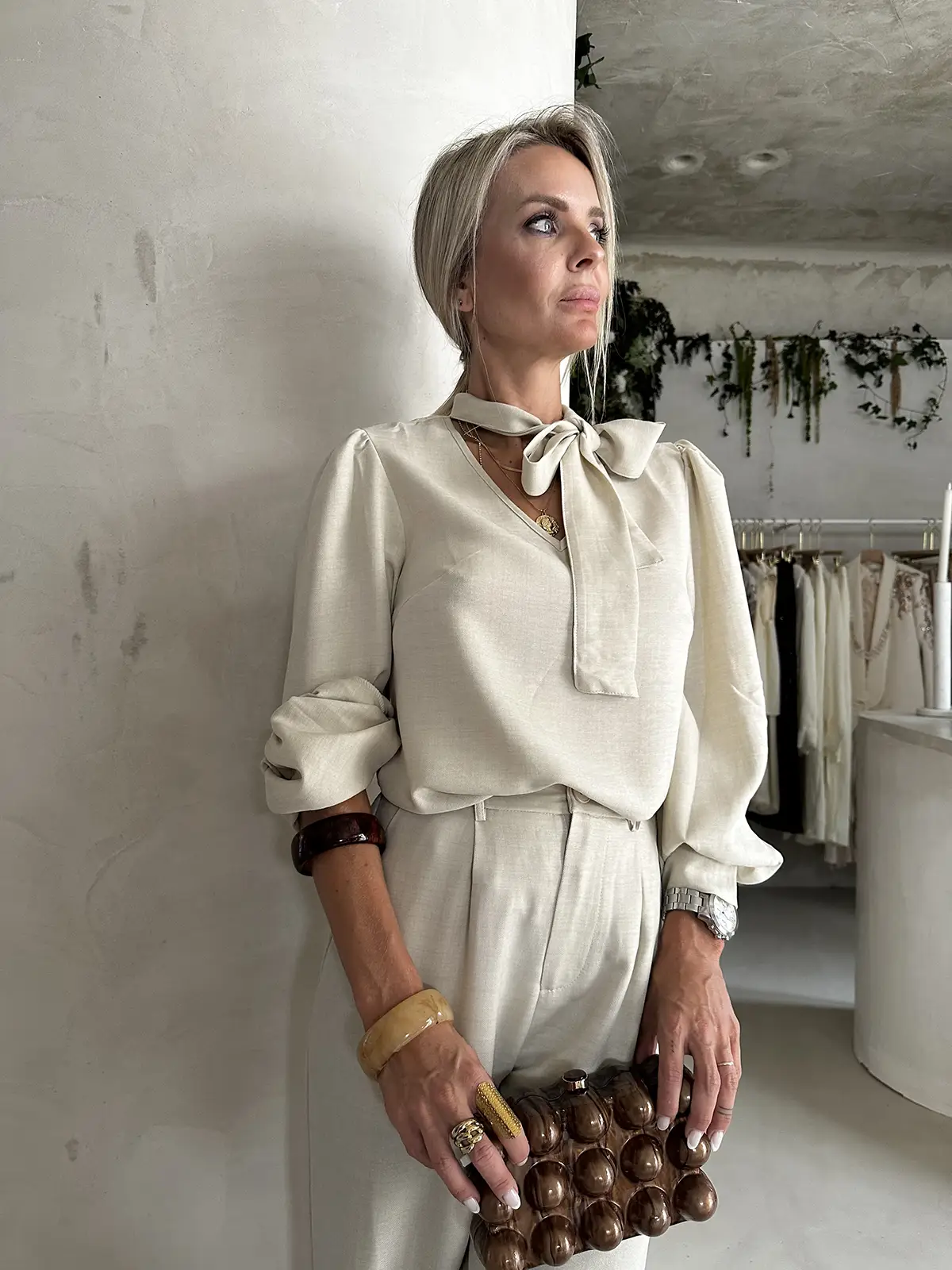 Conjunto de lino al cuello