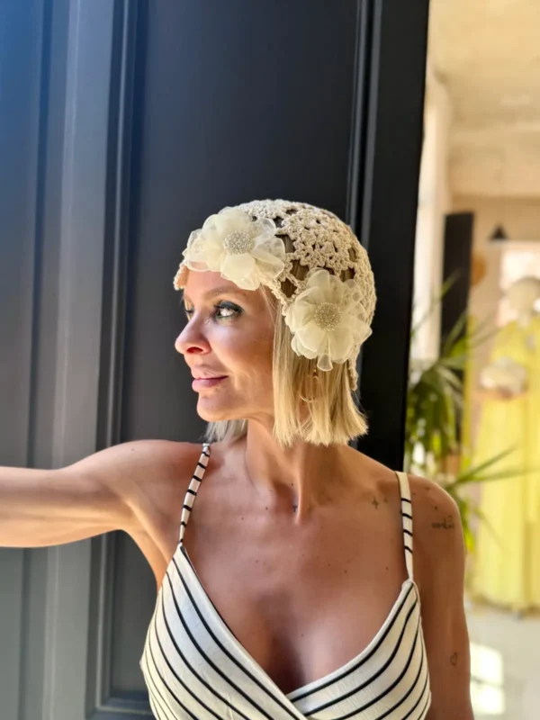 Gorro Casquete de Croché con Flores Venecia