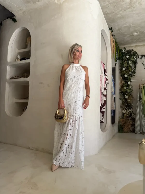 Vestido Largo de Guipur Halter Taormina