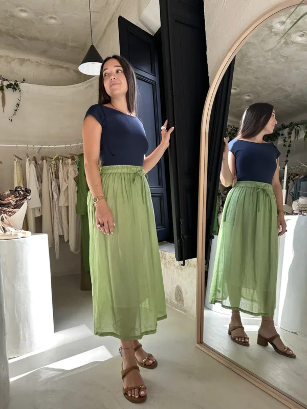 Falda Midi Fluida Rústica Verde Lucca