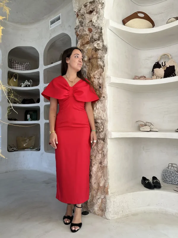 Vestido Midi Tubo con Maxilazo Rojo Roma