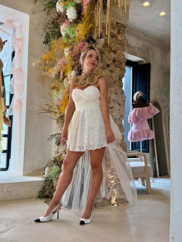 Vestido blanco corto de tul Ibiza