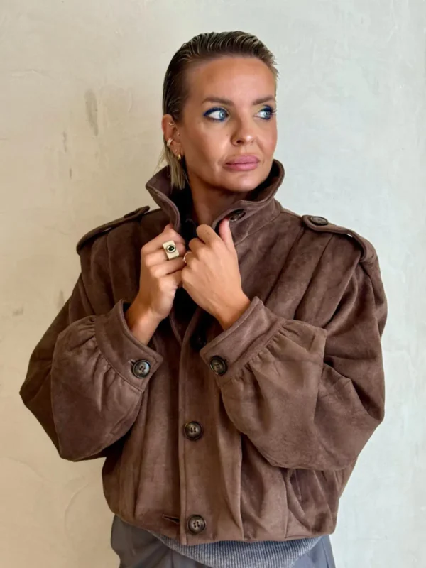 Chaqueta Bomber de Ante Oversize con Pinzas