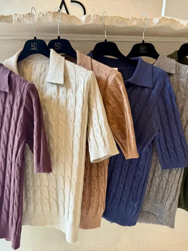 Jersey de Punto Trenzado Tipo Polo con Manga Corta