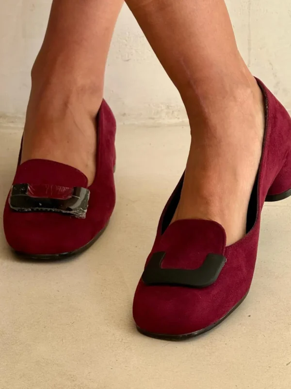 Mocasín Tacón Ancho Ante Burdeos Florencia