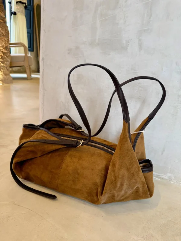 Bolso de Hombro de Ante Marrón / Camel