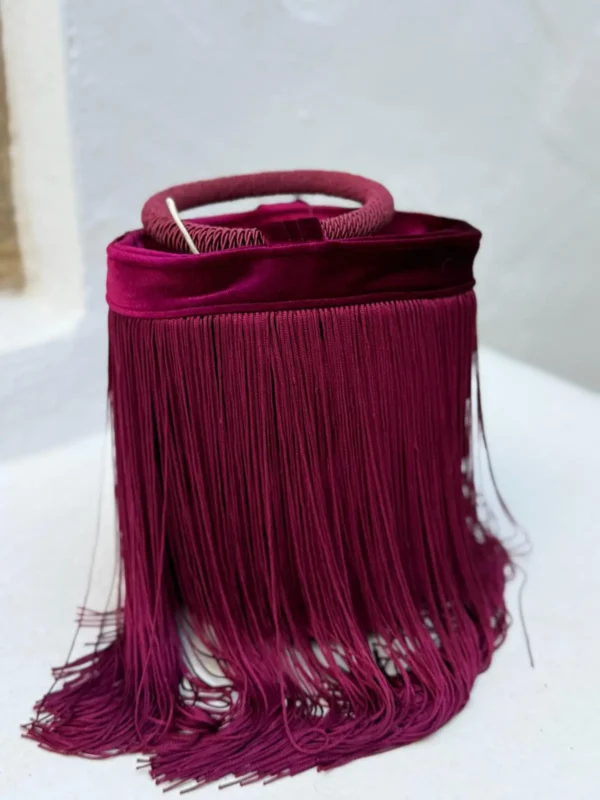 Bolso de Terciopelo con Flecos en Color Granate