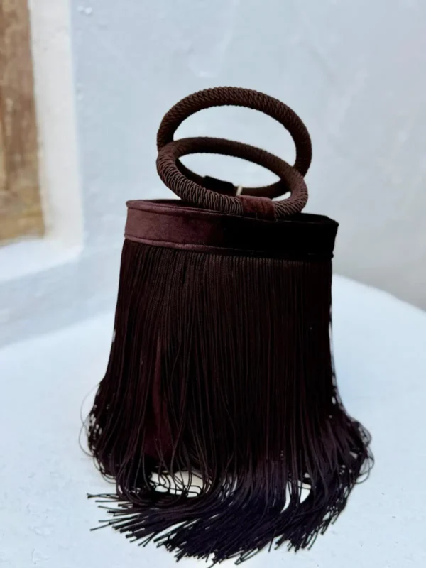 Bolso de Terciopelo con Flecos en Color Marrón Chocolate