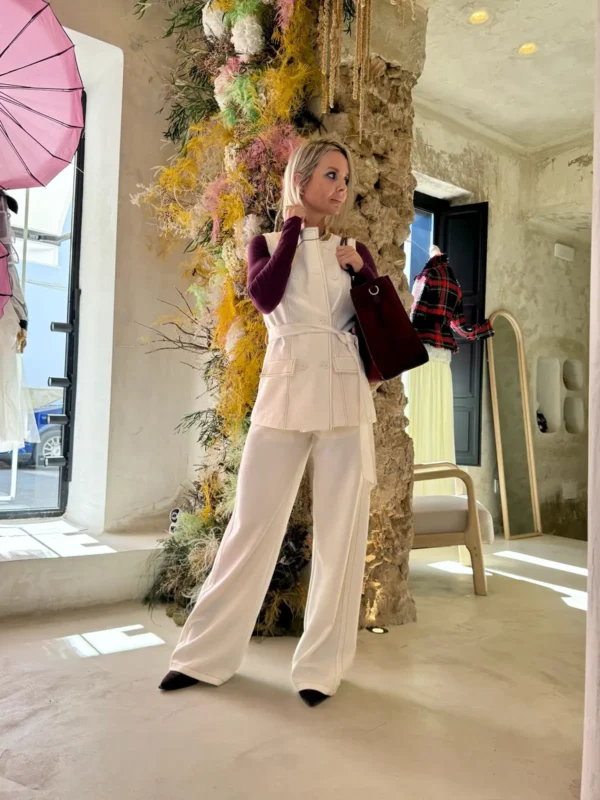 Conjunto de Chaleco Largo y Pantalón Ancho en Blanco Roto