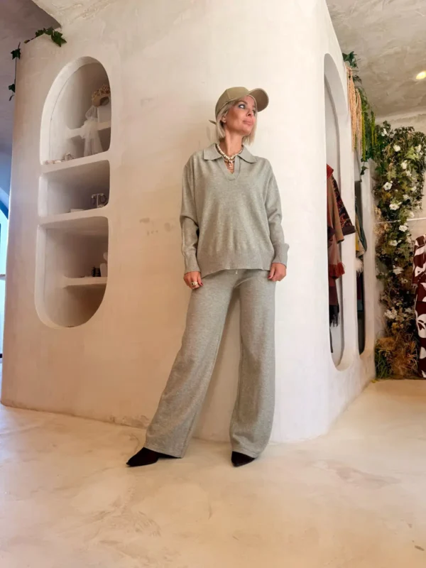 Conjunto Casual de Punto con Polo y Pantalón