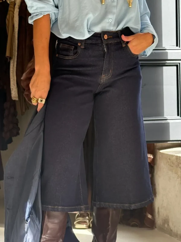 Pantalón Vaquero Culotte Midi en Azul Oscuro